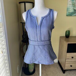 Banana Republic Blue White Polka Dot Sleeveless Belted Formal Business TankTop
